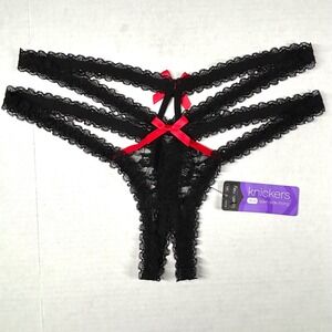 Lovehoney Lace Open Side Thong Crotchless Knickers Womens M/L Bow Lingerie NWT